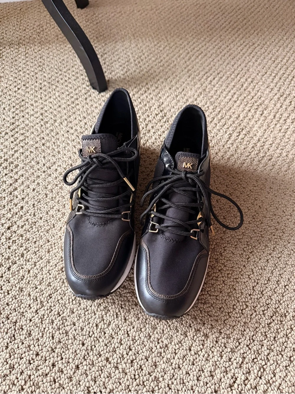 Michael Kors Black Lace up Tennis Shoes with Gold Accents